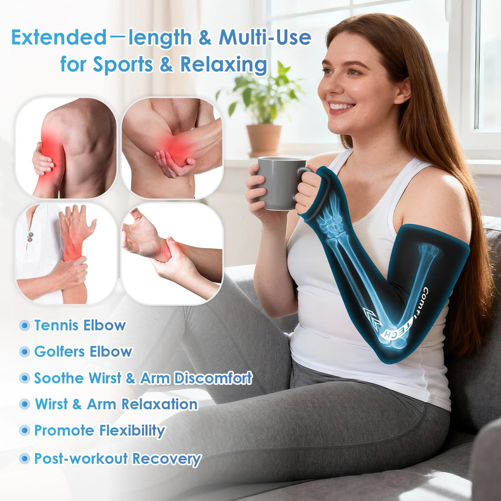 Extended 28-5cm sleeve reaches the elbow for comprehensive cold therapy.
