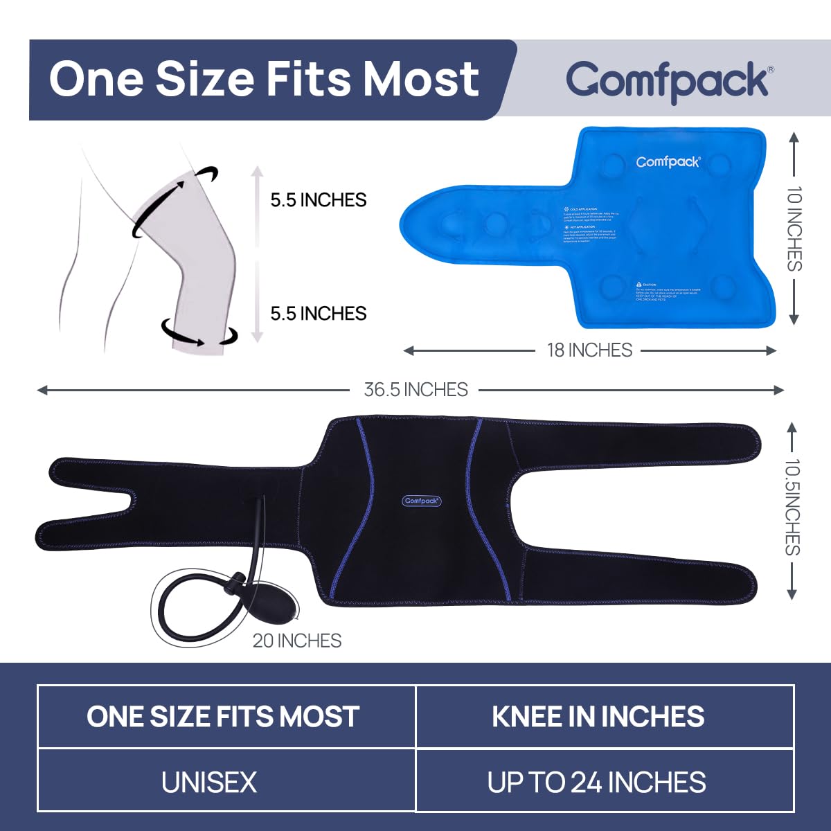 Comfpack 360 therapy coverage reaches front and back of the knee for targeted comfort.