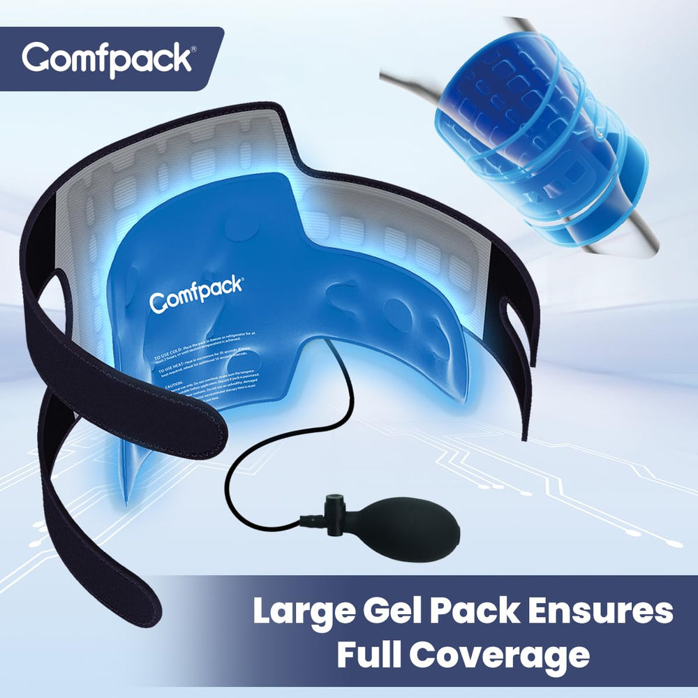 Comfpack removable gel pack inside wrap enables 360-degree cold or heat therapy.