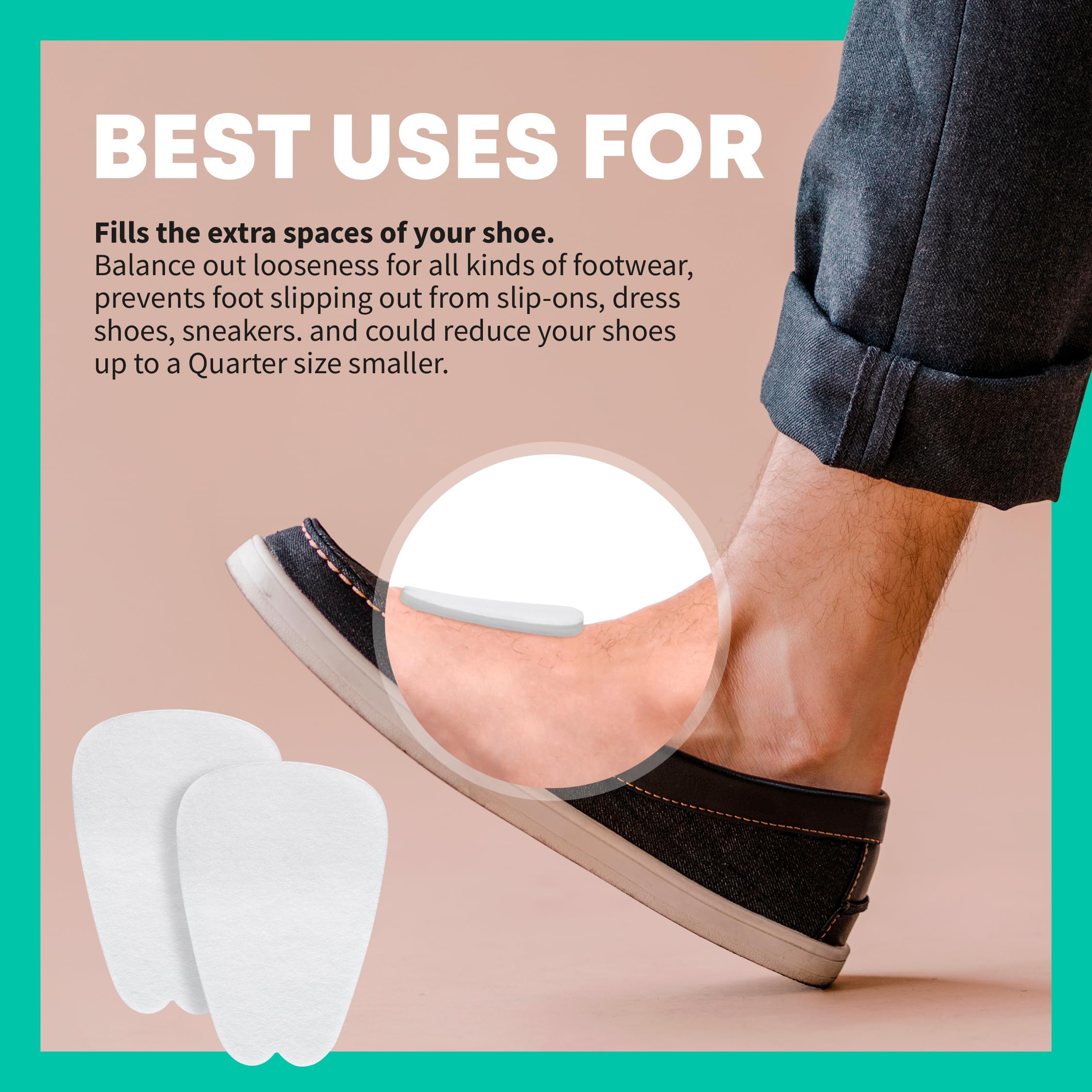 Comfwalk self-adhesive tongue pad on a shoe for easy sticking and removal