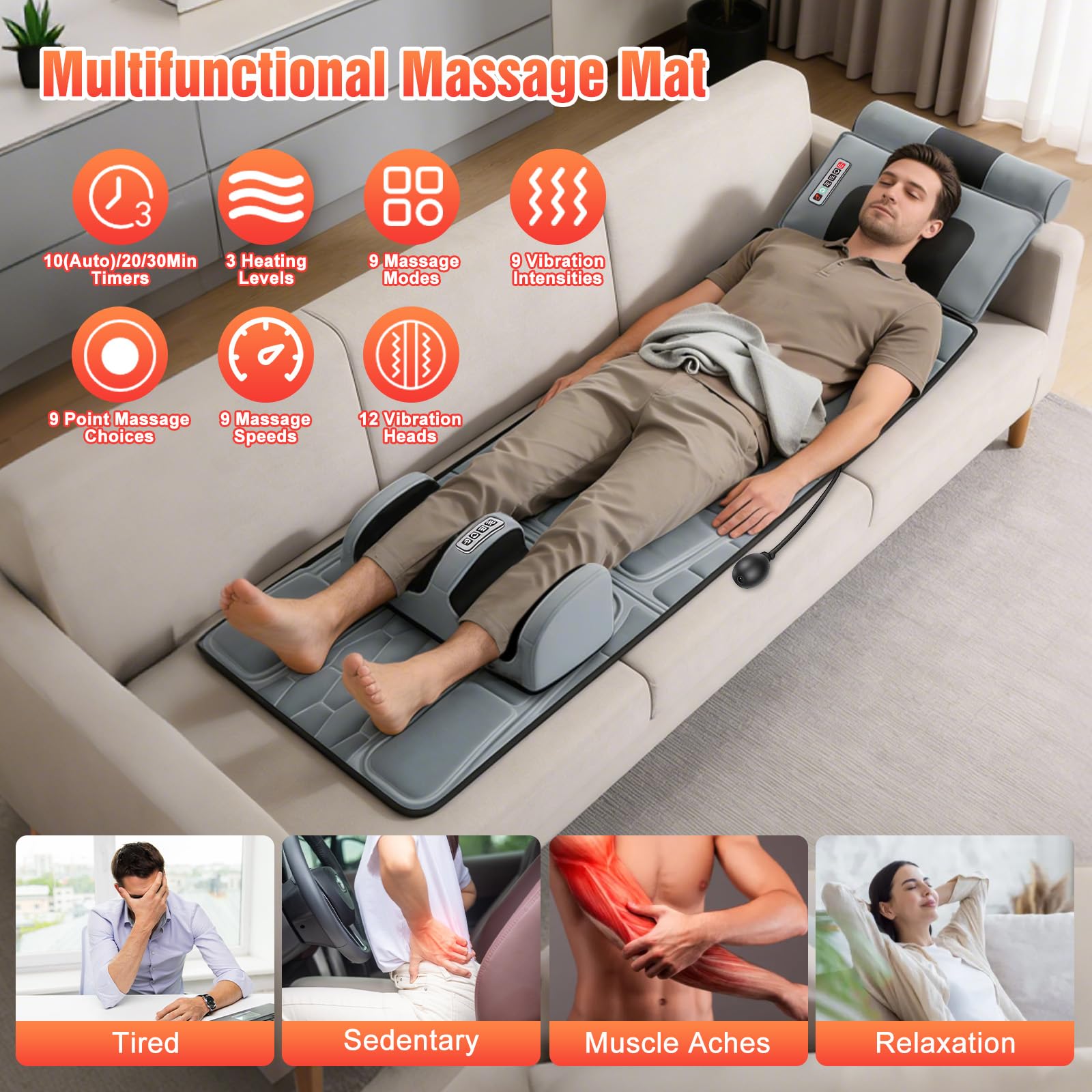 ComfyElect remote and heat settings enable personalized massage sessions.