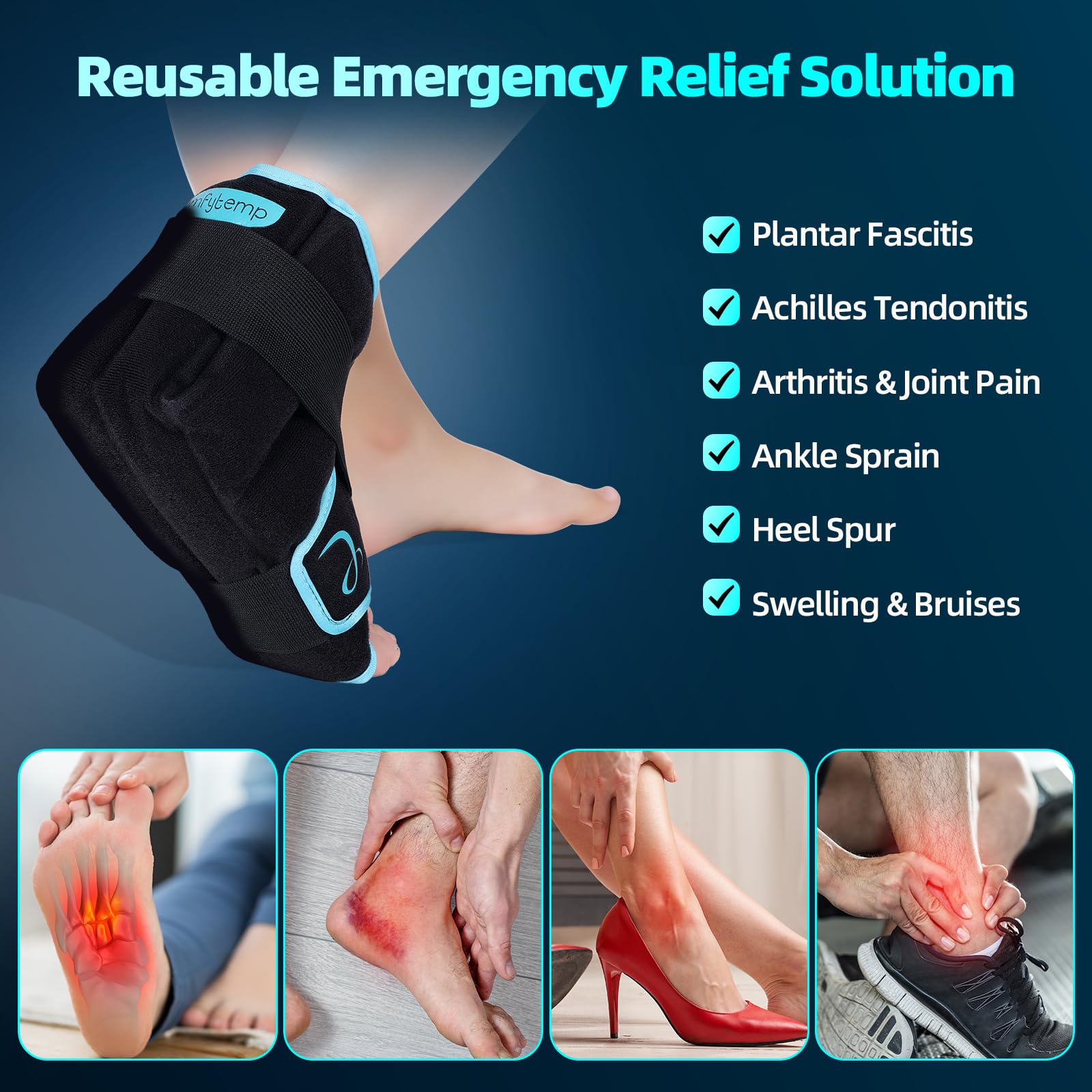 Comfytemp foot and ankle wrap with adjustable straps for secure comfort.