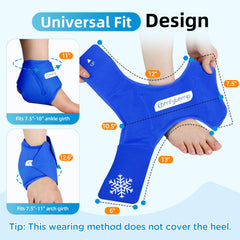 Comfytemp ankle wrap with two-wide straps provides secure fit and compression.
