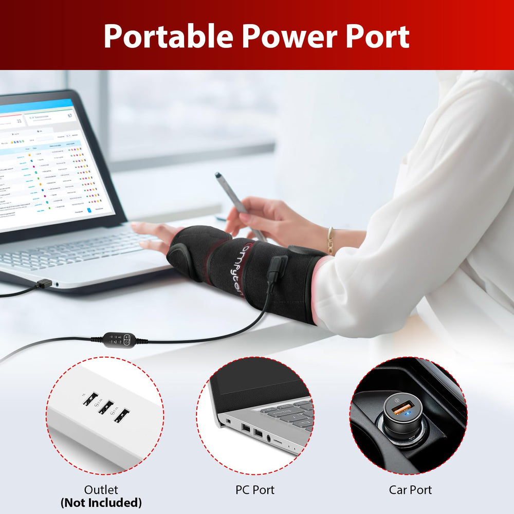 Comfytemp wrap with corded power port for home or on-the-go use.