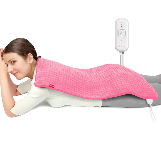 Comfytemp extra-large heating pad covers back and shoulders for deep warmth.
