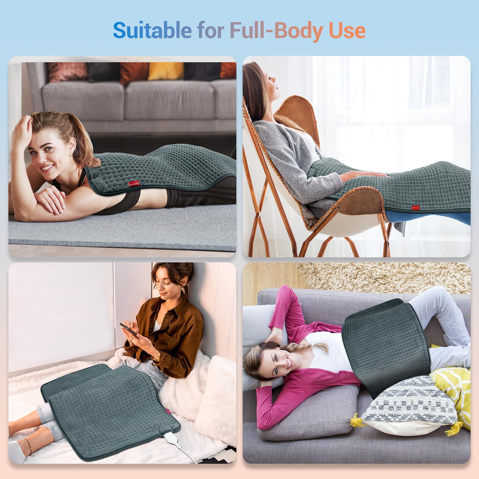 Comfytemp extra-large heating pad provides full-body coverage for relaxing heat.