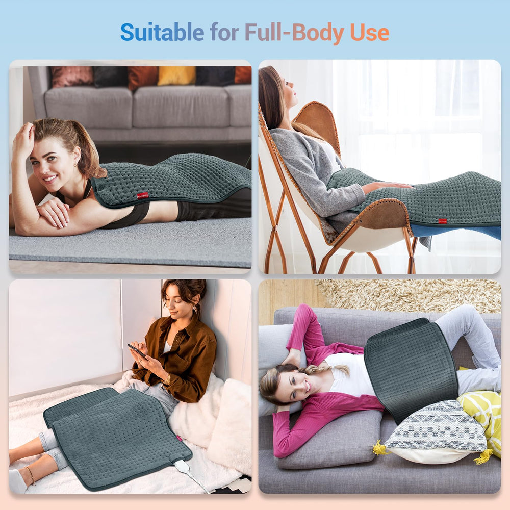 Comfytemp extra-large heating pad provides full-body coverage for relaxing heat.
