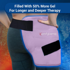 Comfytemp hip wrap in use with hot or cold therapy