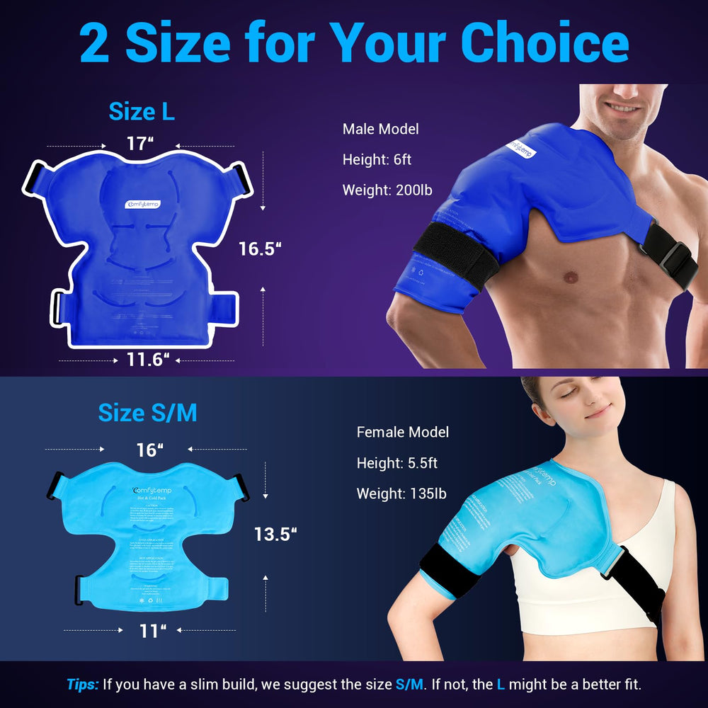 Large shoulder wrap with lycra side delivers soothing cold directly to the joint.