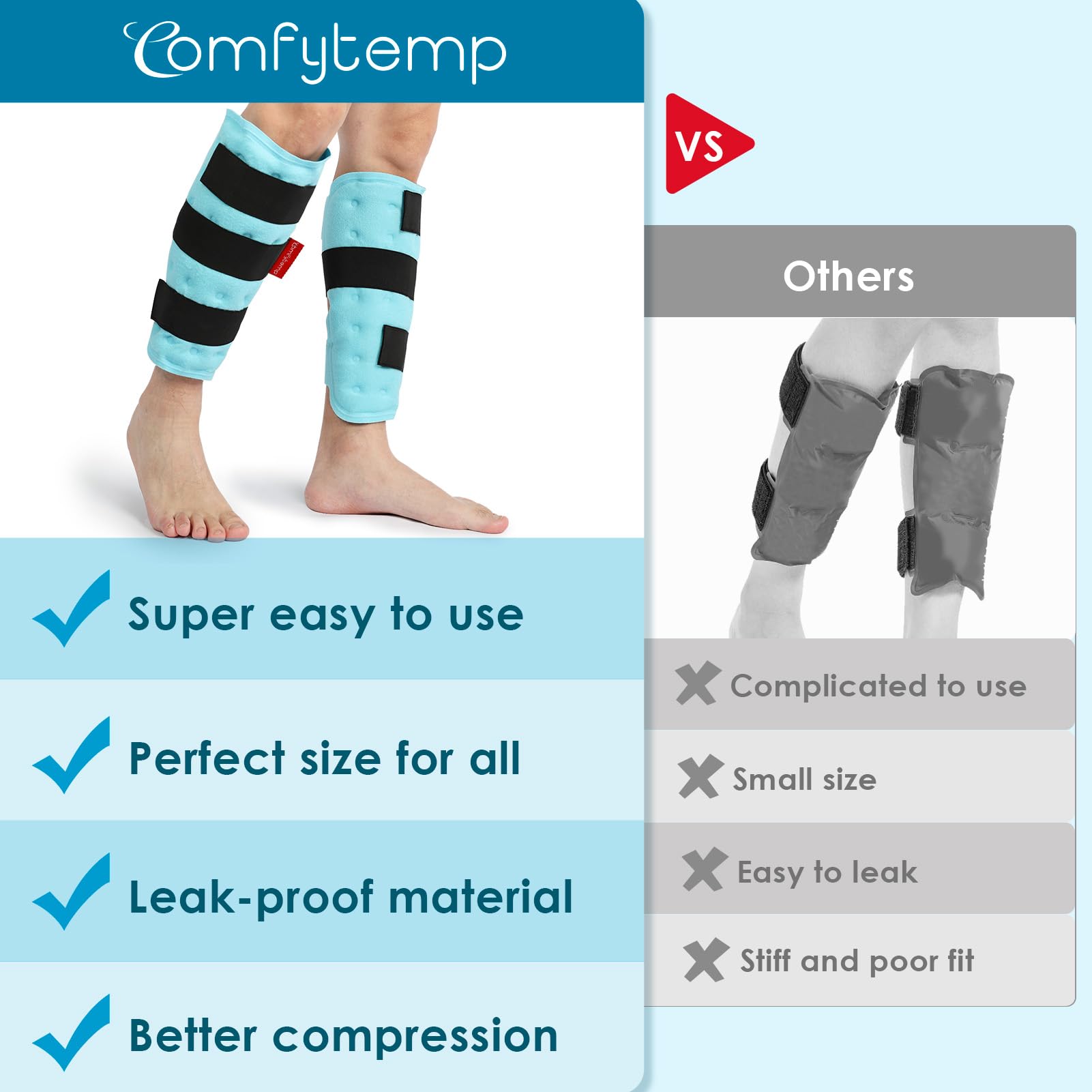 Comfytemp leak-proof layer resists leaks for longer cold or heat sessions.