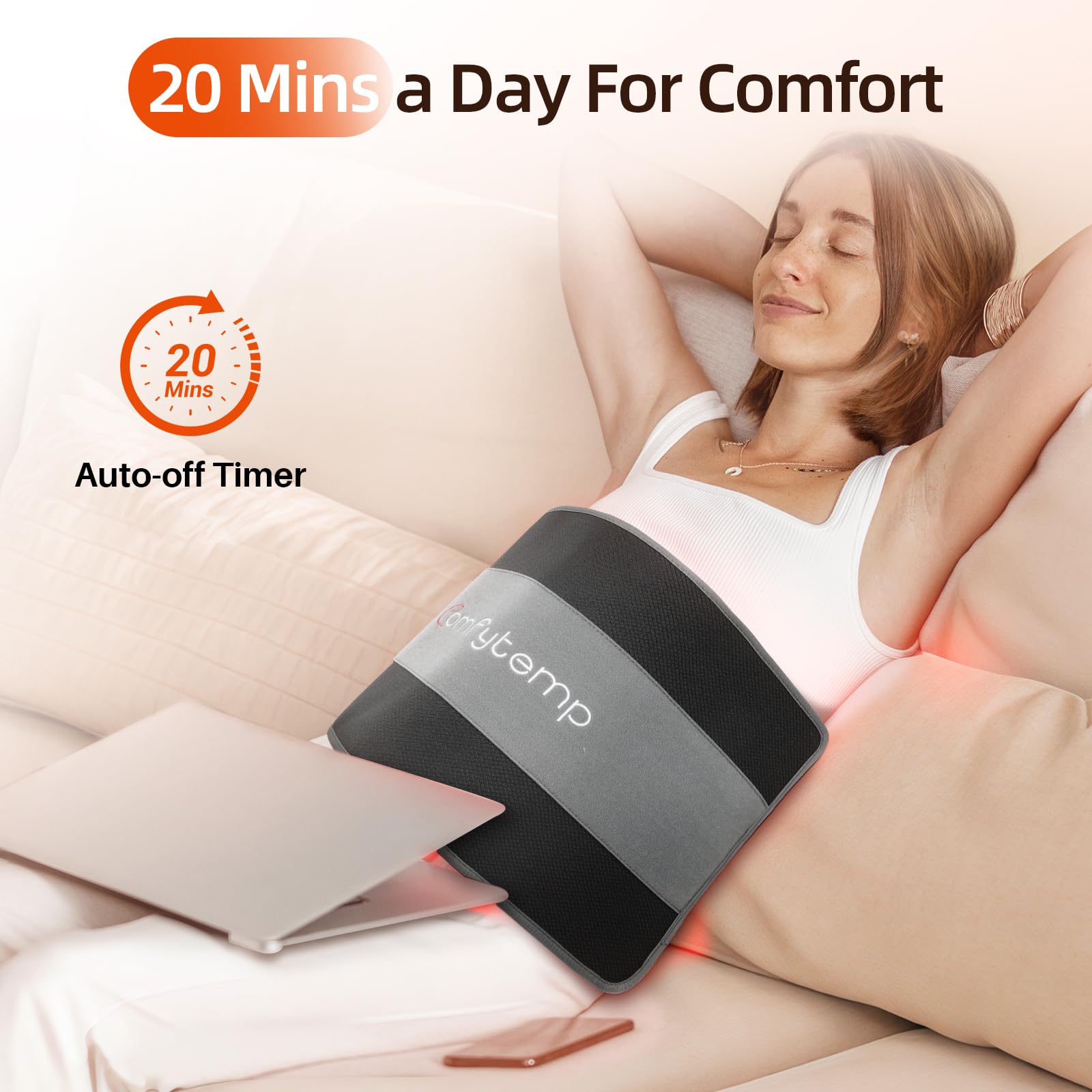 Comfytemp red light therapy pad control panel showing simple mode options for easy sessions.