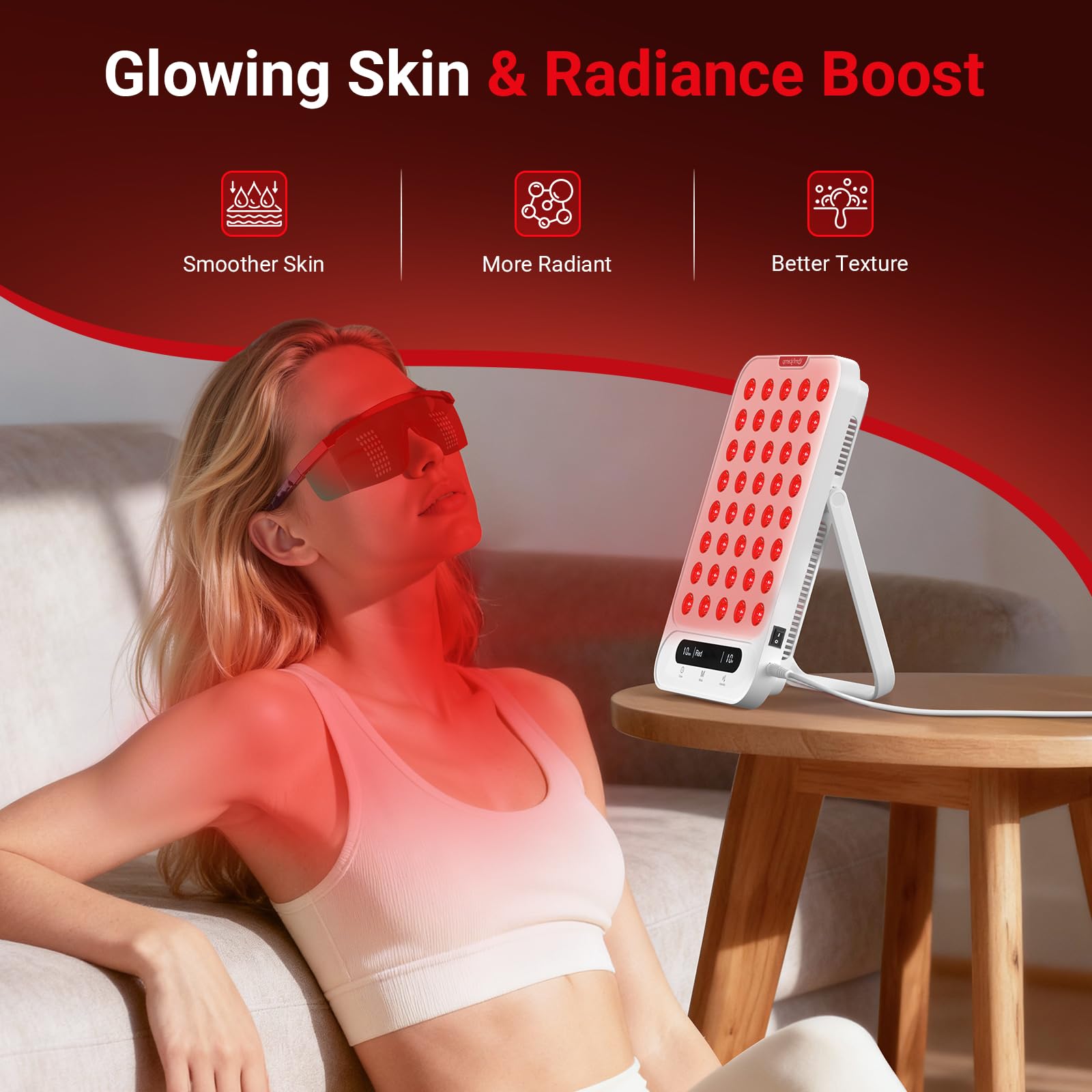 Comfytemp panel with adjustable stand angled for precise coverage.