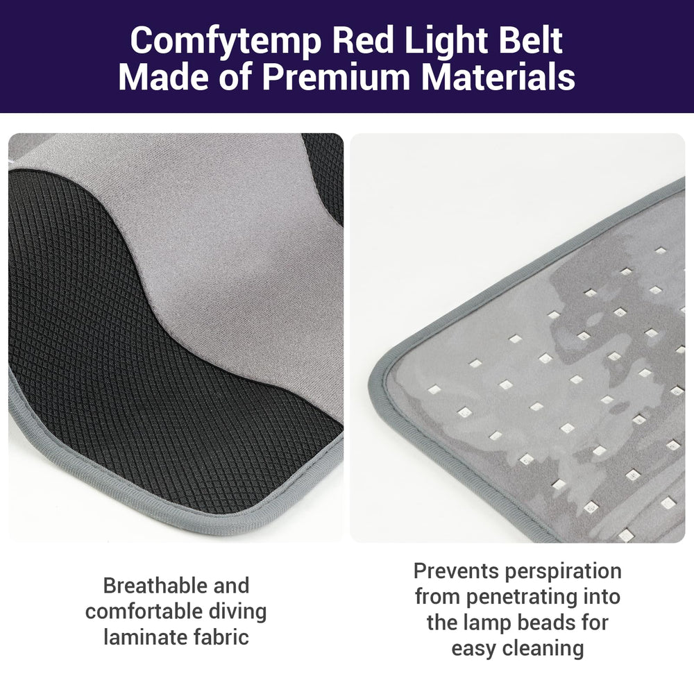 Comfytemp red light therapy pad around the knee area reduces stiffness with warmth.