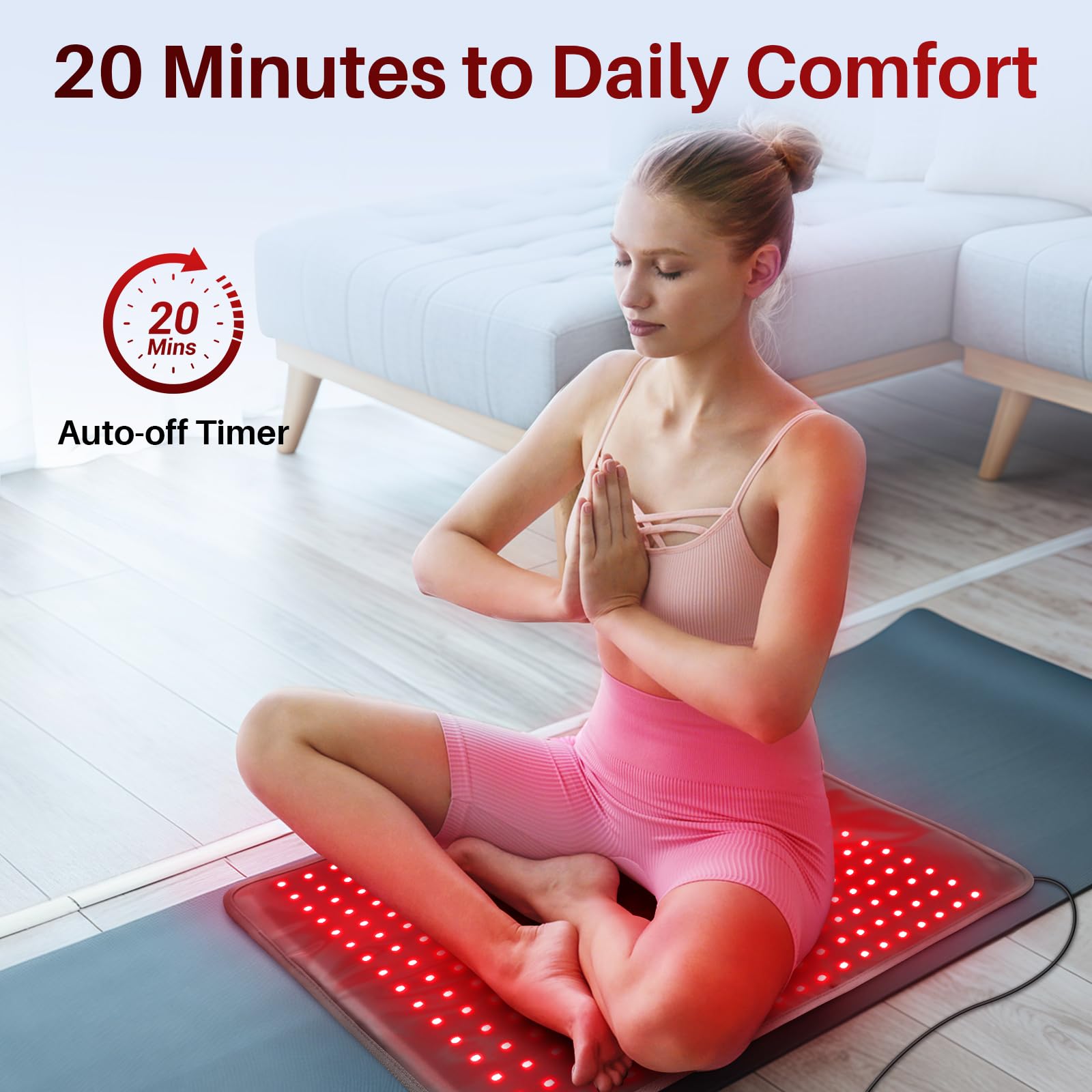 Comfytemp red light therapy pad on the legs and knees promoting overall comfort