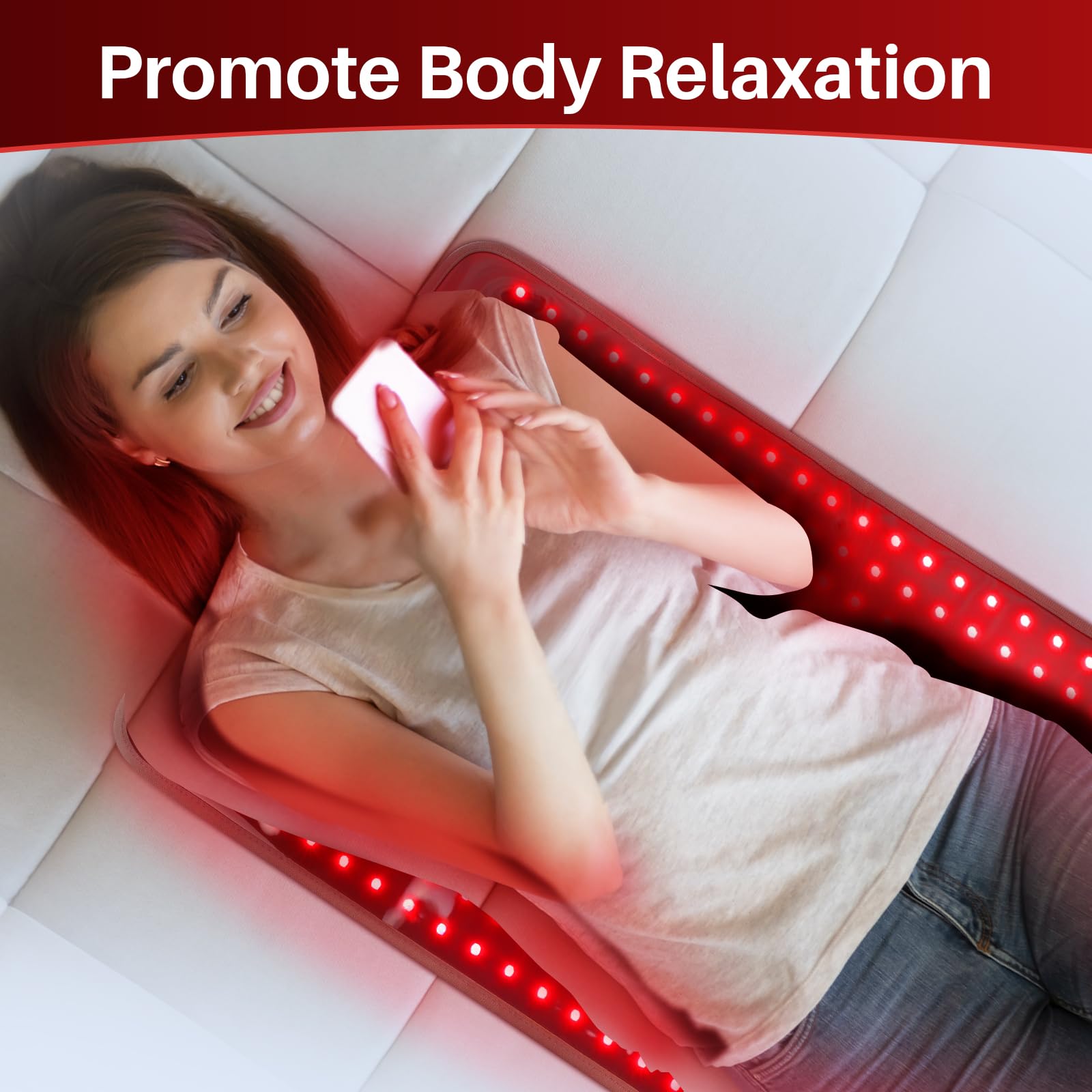 Comfytemp red light therapy pad on the shoulders relieving tension