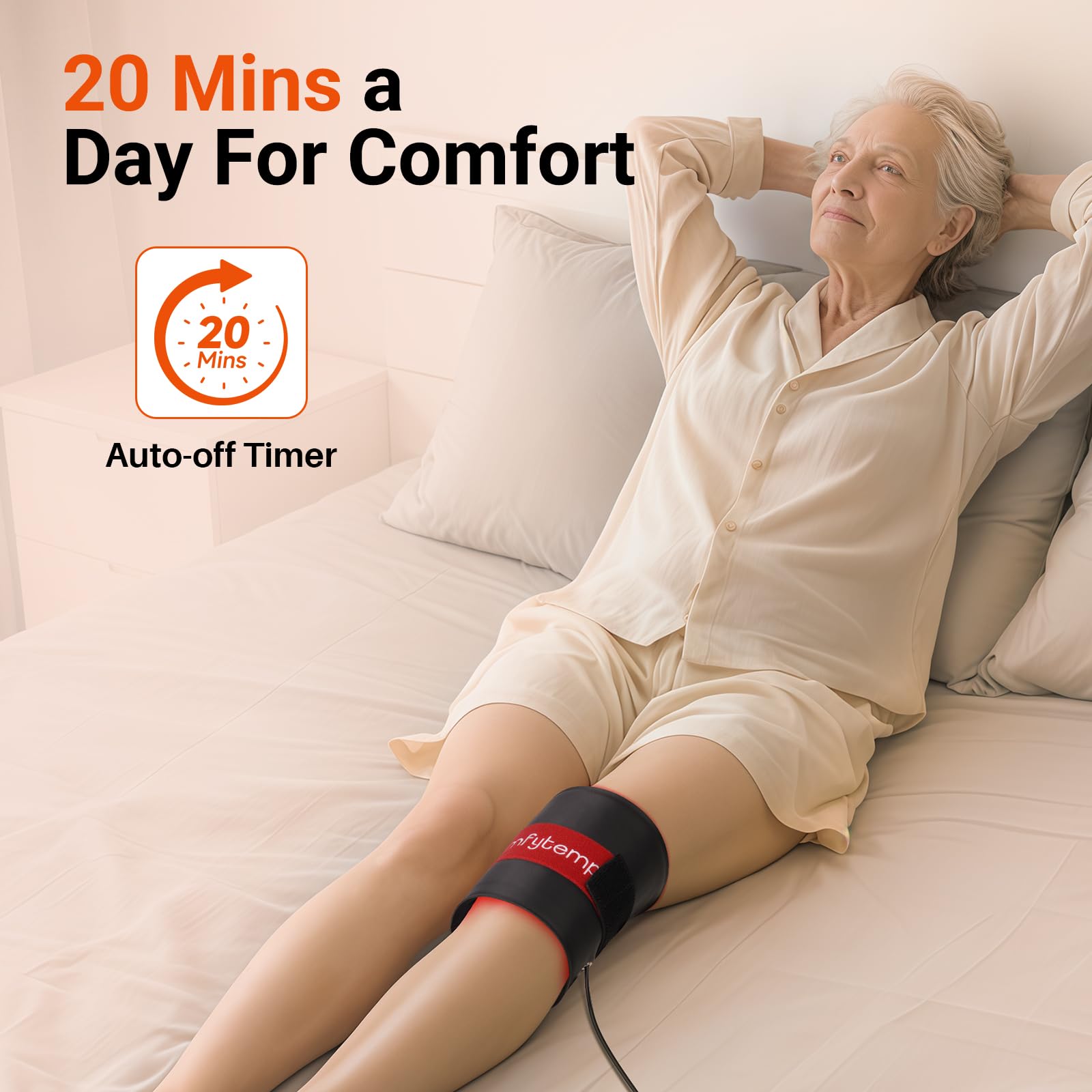 Comfytemp knee wrap soothes joints using 660nm and 850nm wavelengths.
