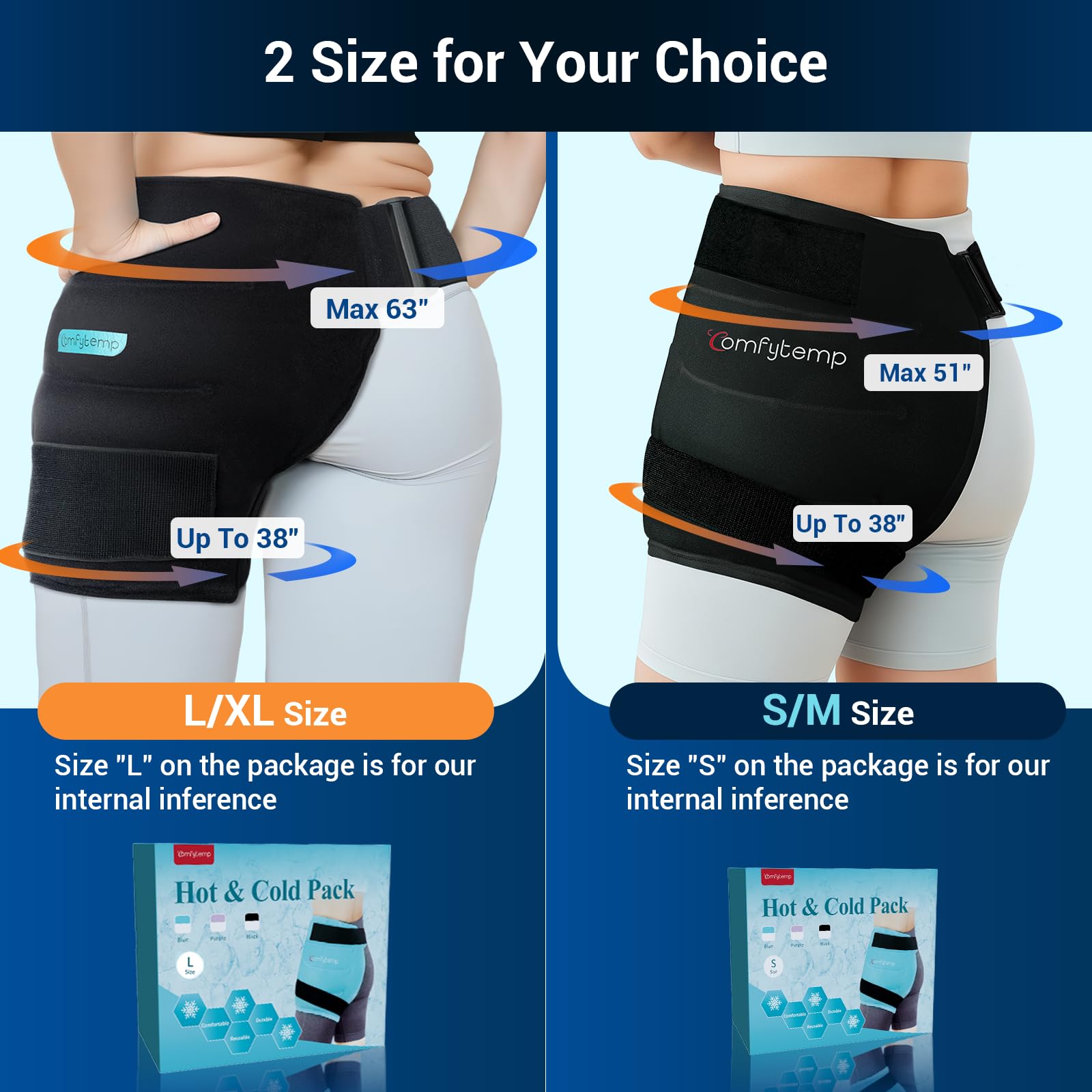 Comfytemp wrap features 2 adjustable straps for secure, hands-free compression.