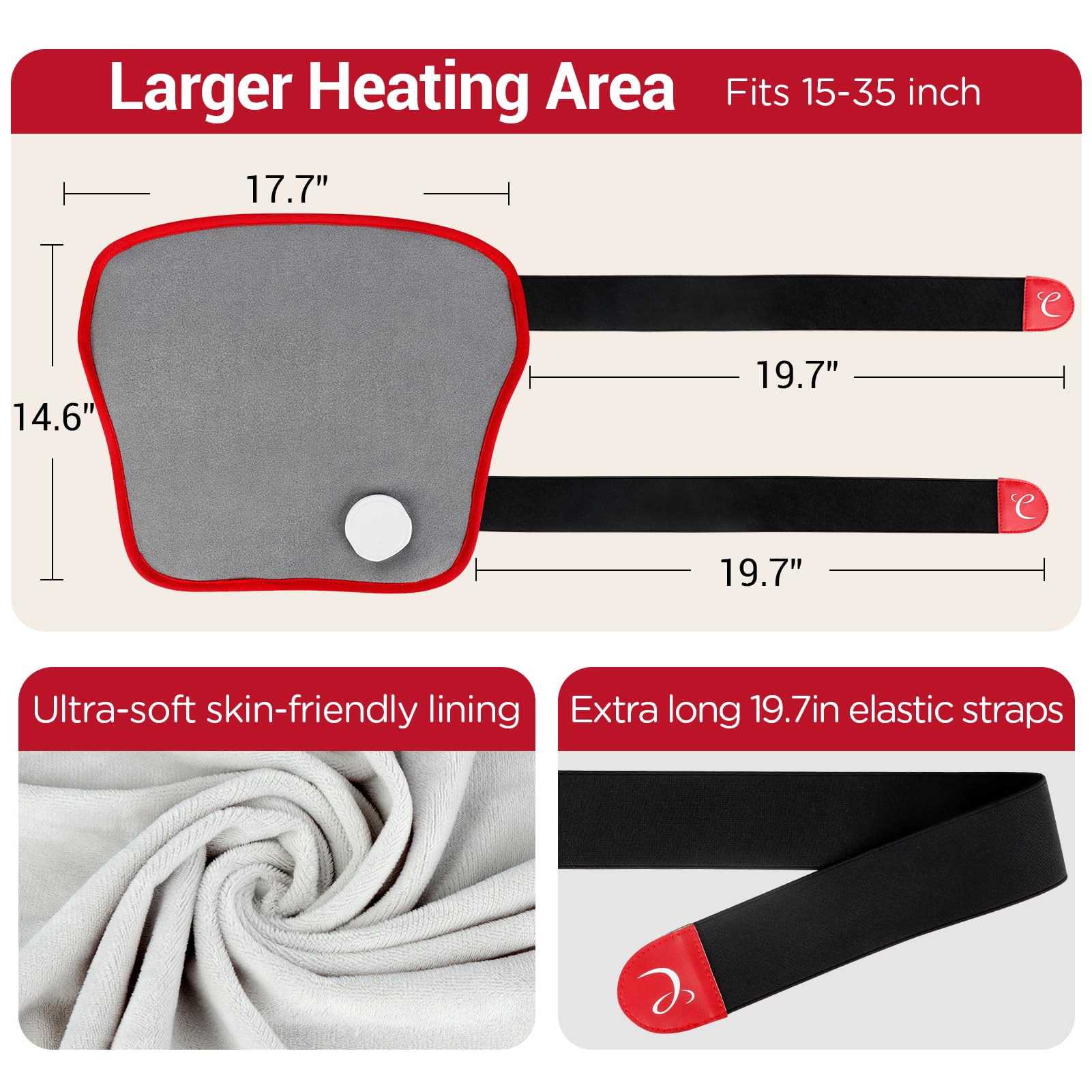 Comfytemp wearable heat pad with dual straps fits many body sizes.