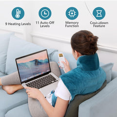 Comfytemp wearable wrap in use on sofa for hands-free relaxation.
