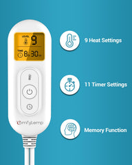 Comfytemp pad displaying 11 auto-off timers for flexible sessions