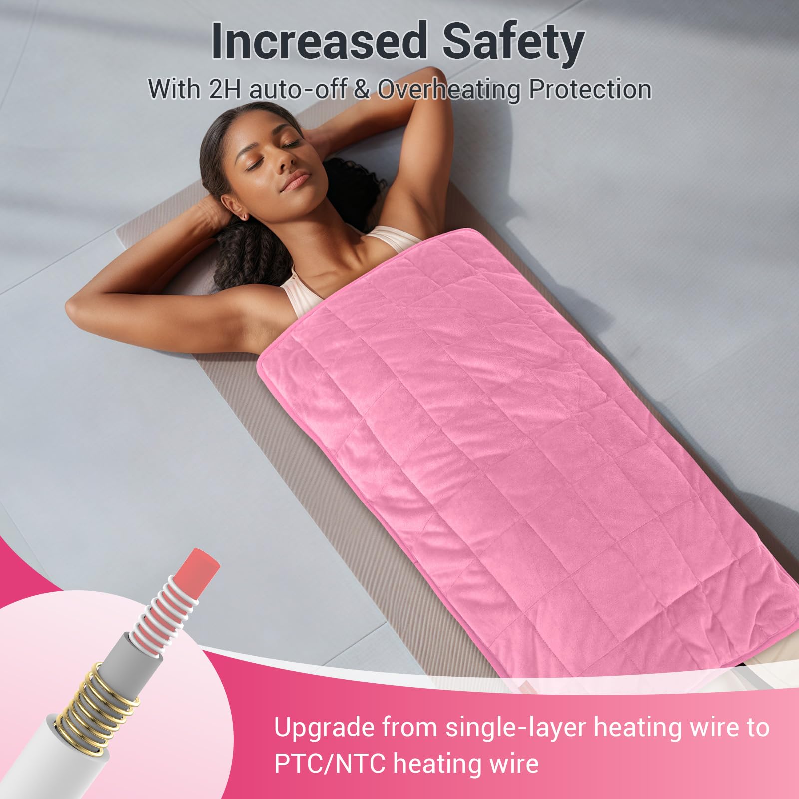 Comfytemp pad covers legs with large surface for broad warmth.