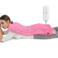 Comfytemp weighted heating pad on full back delivers enveloping warmth for soothing comfort.