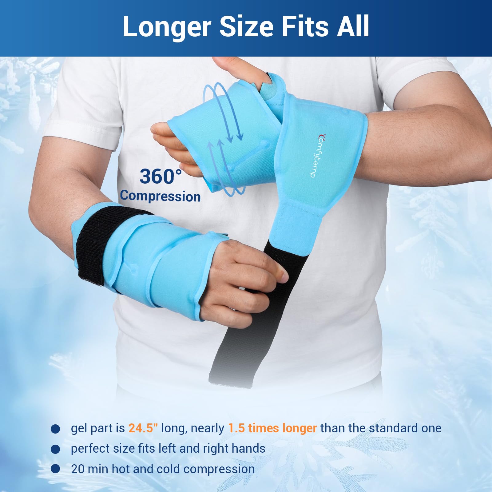 Comfytemp wrist ice pack wrap with thumb opening for comfortable wear during use