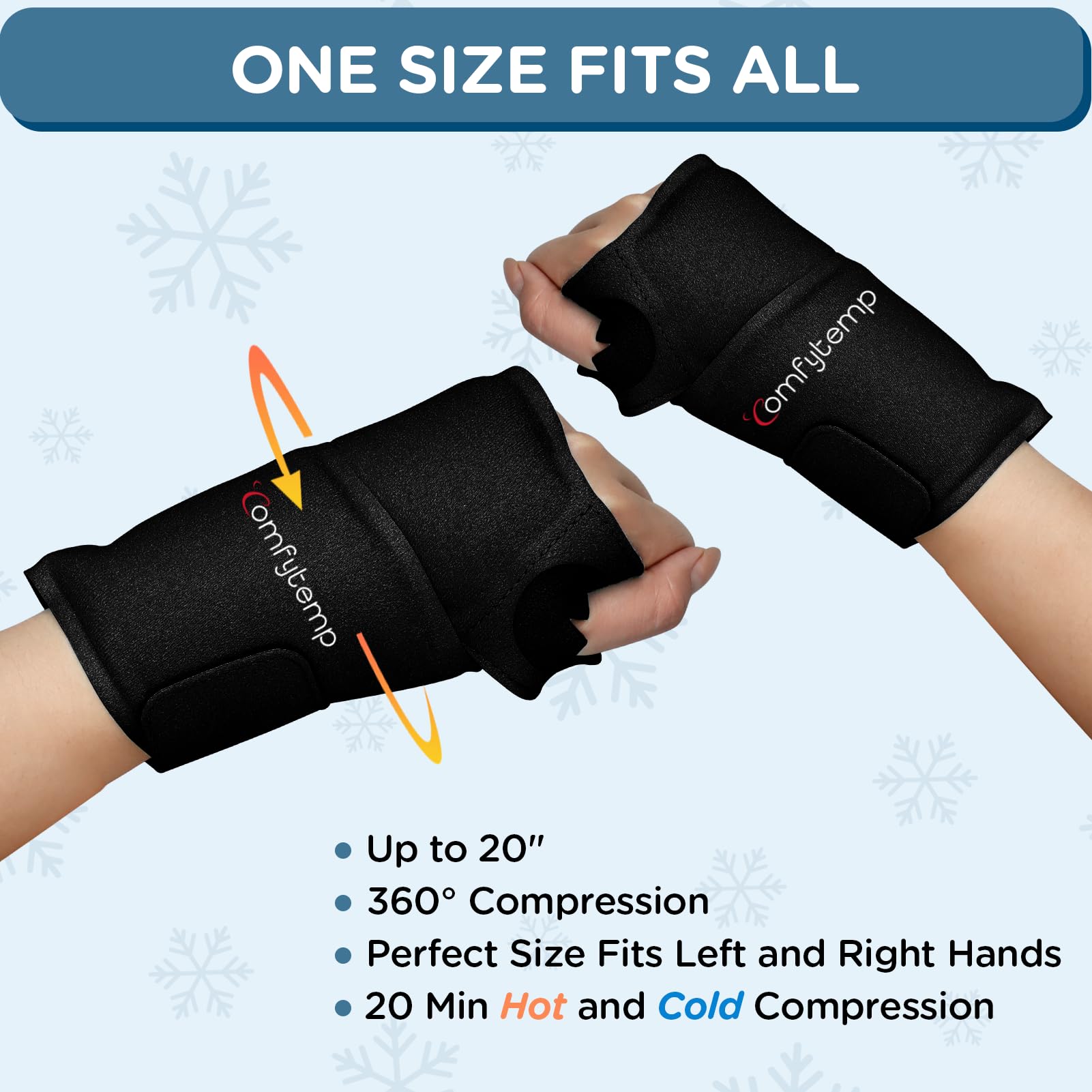 Comfytemp wrist wrap with thumb opening supports comfortable ambidextrous use.