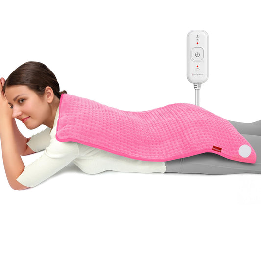 Comfytemp XXL heating pad covers back and shoulders for soothing warmth.