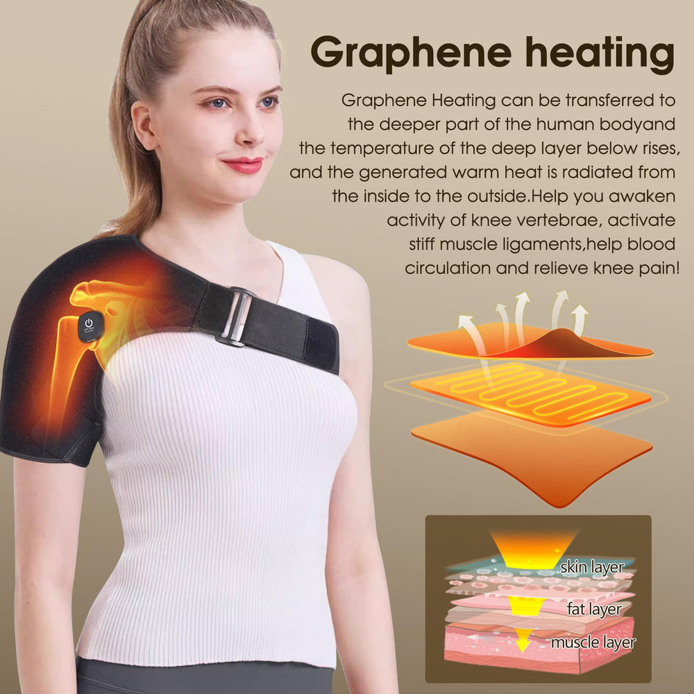 COMFYTHERA two-heating-settings display shows customizable warmth for tense shoulders.
