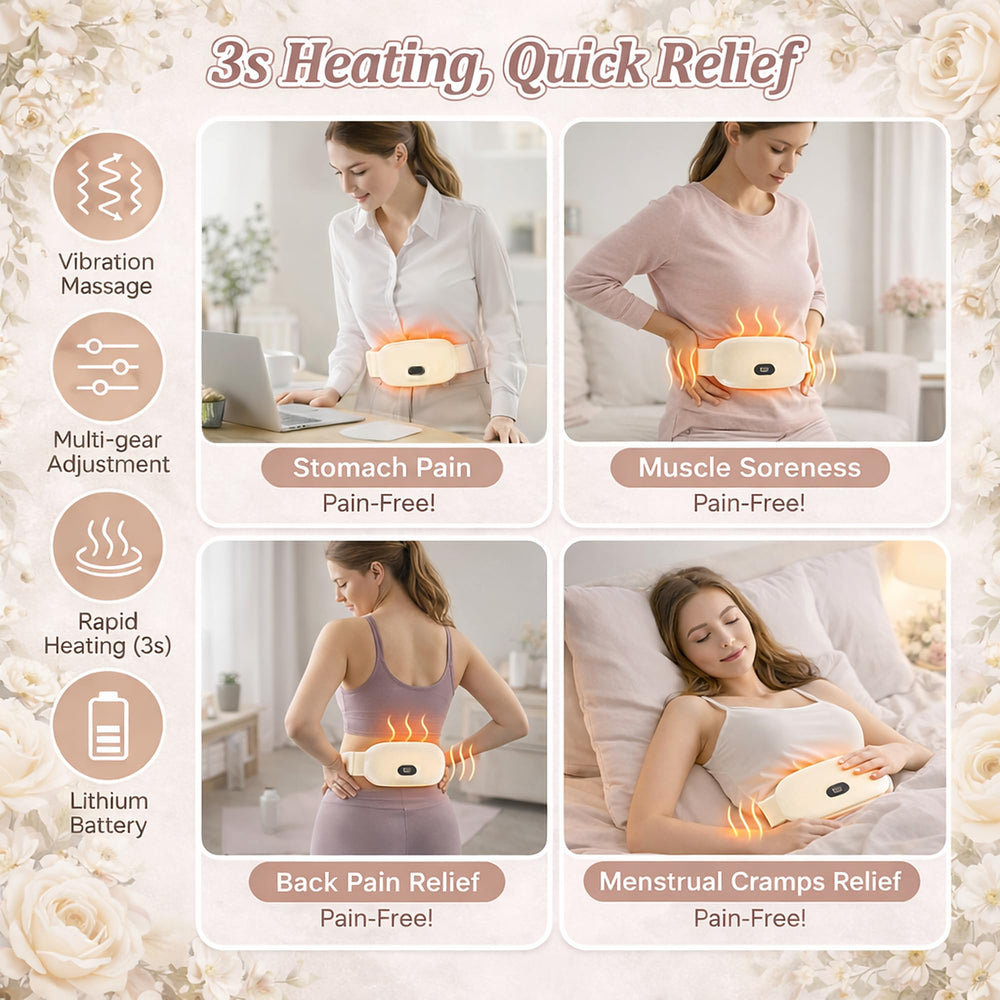 ComfyWon cordless wearable heating belt allowing movement while warming the lower abdomen.