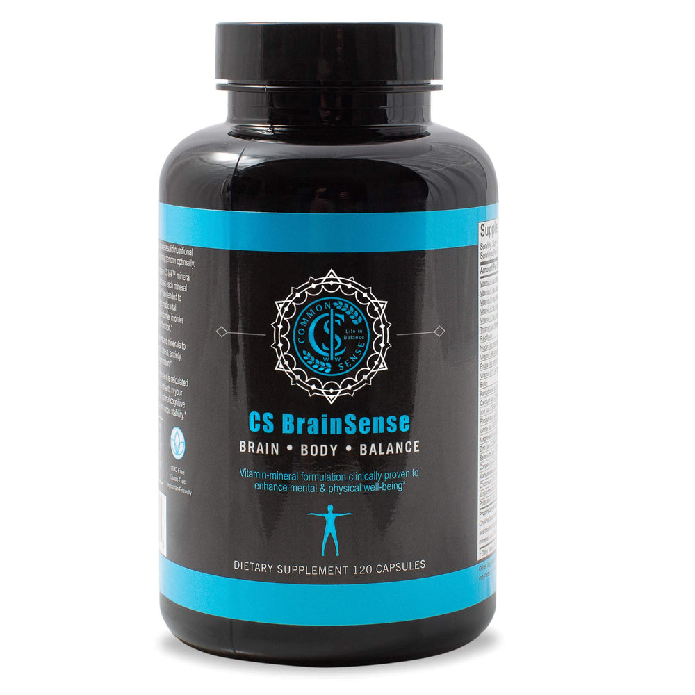BrainSense bottle front label promoting mood stability and cognitive support