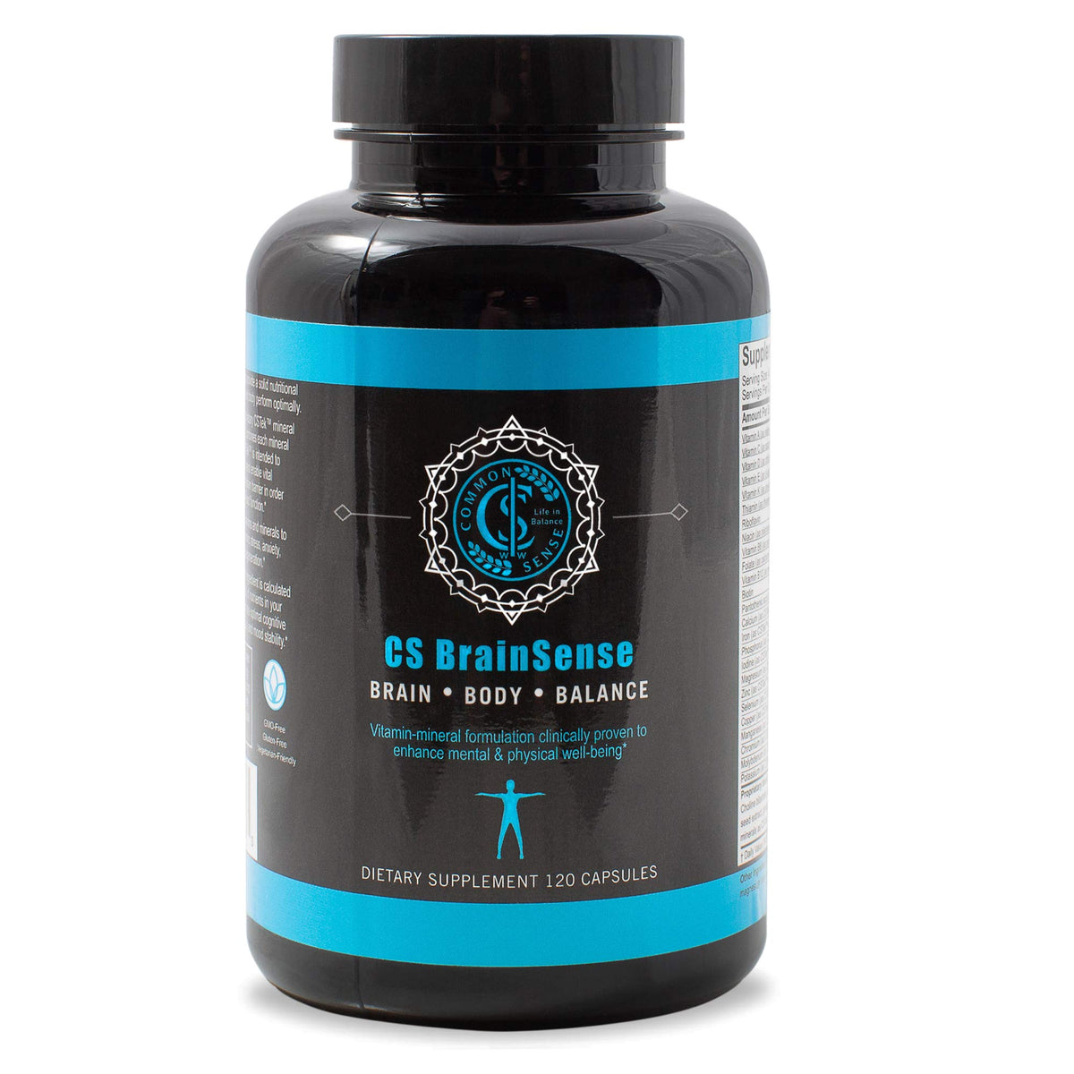 BrainSense bottle front label promoting mood stability and cognitive support