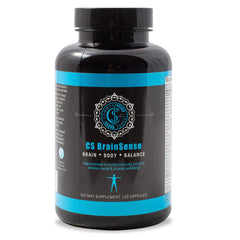 BrainSense bottle front label promoting mood stability and cognitive support