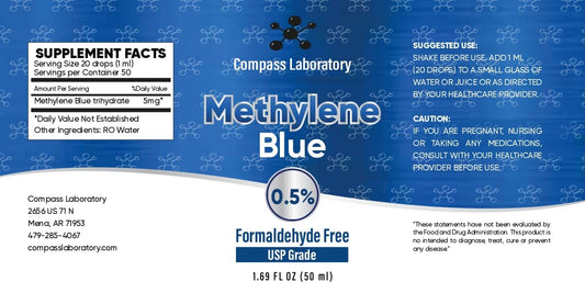 COMPASS LABORATORY Methylene Blue bottle-pour—easy dispensing for precise dosing.