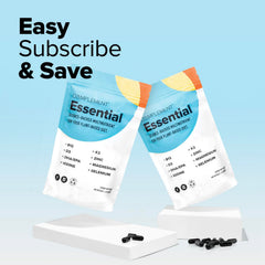 Omega-3 DHA and omega-3 icons on Complement Essential vegan multivitamin label