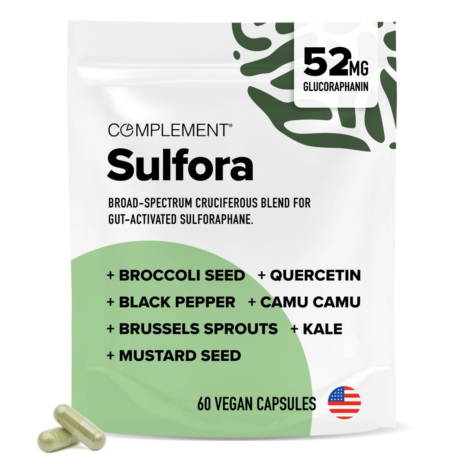 Complement Sulfora bottle front showing natural detox and daily wellness support.