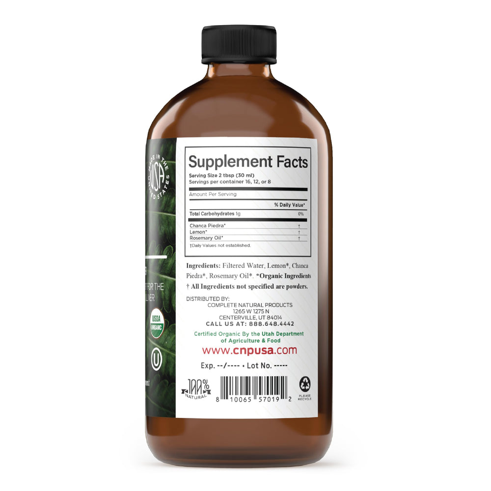 Label close-up shows Organic, alcohol-free concentrate from Complete Natural Products.