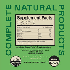 Complete Natural Products Chanca Piedra powder in a cup ready to mix.