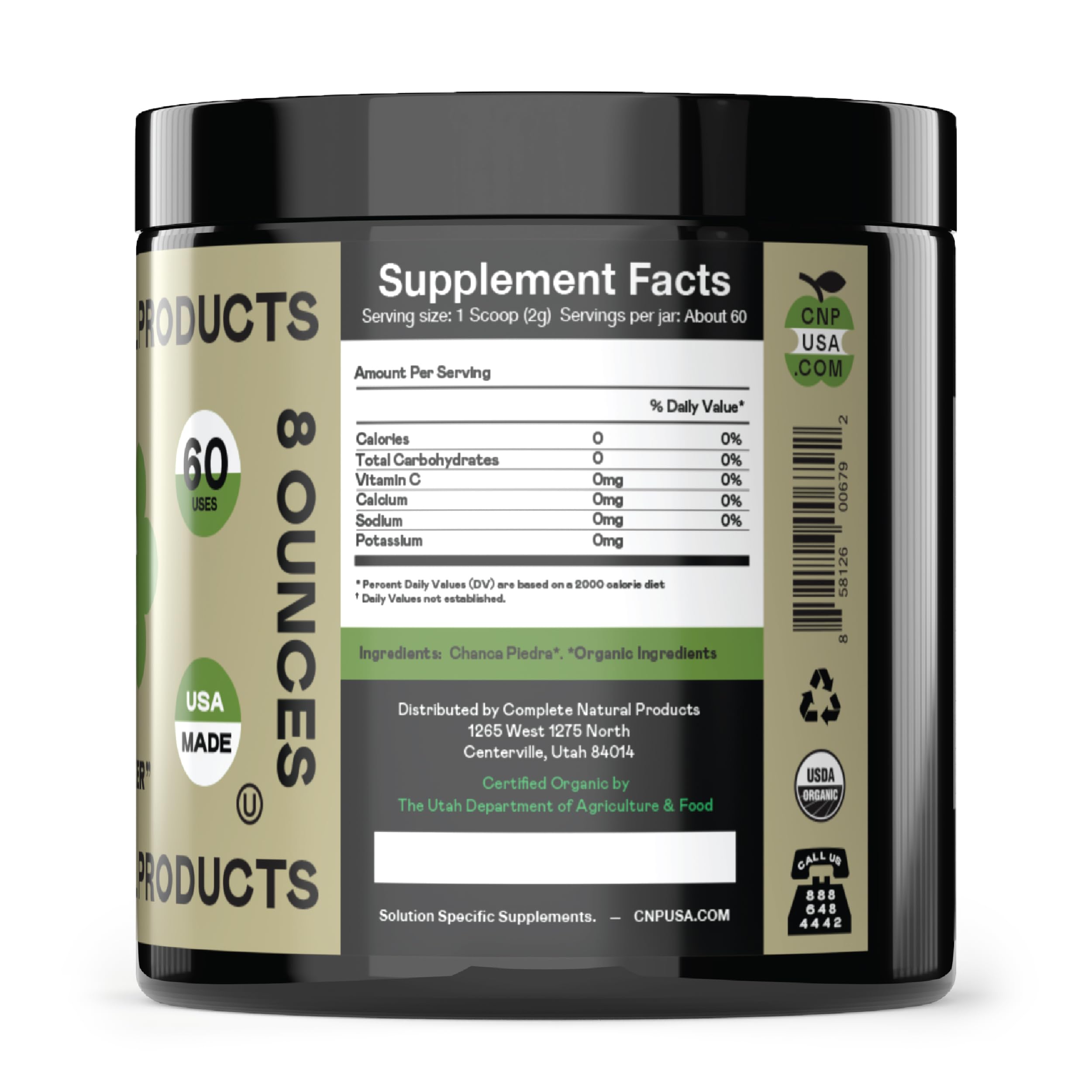 Complete Natural Products Chanca Piedra powder scoop for easy measurement.