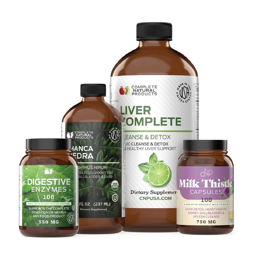 Complete Natural Liver Complete Bundle bottle on countertop showcasing organic detox support