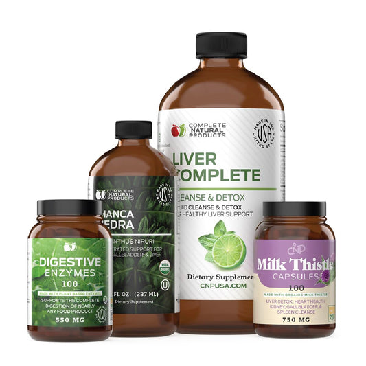 Complete Natural Liver Complete Bundle bottle on countertop showcasing organic detox support