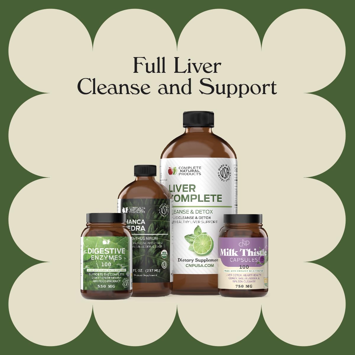 Complete Natural Liver Complete Bundle ingredients list shown, highlighting key plant-based components