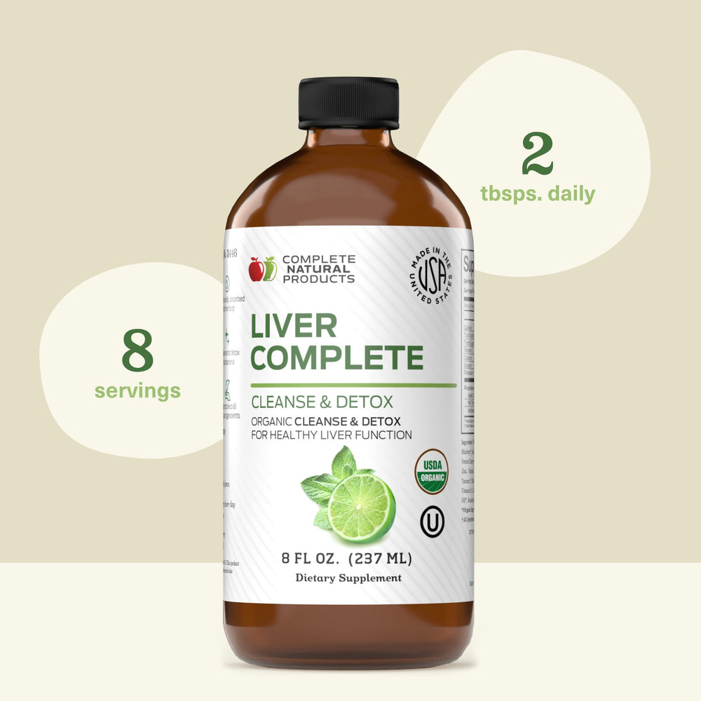 Family-crafted care shown with Complete Natural Liver Complete Liquid packaging.