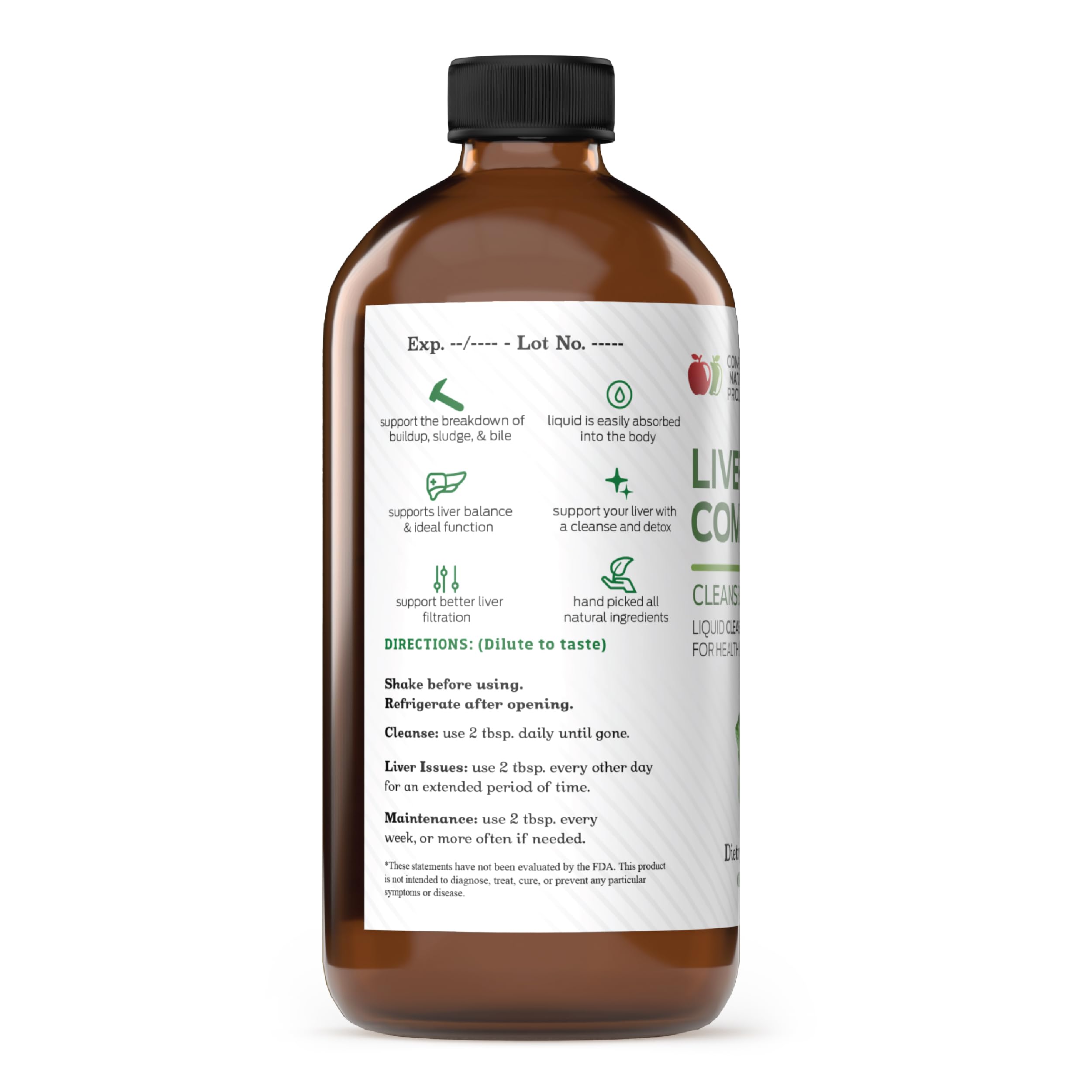 Complete Natural Liver Complete liquid being poured for convenient daily dosing.