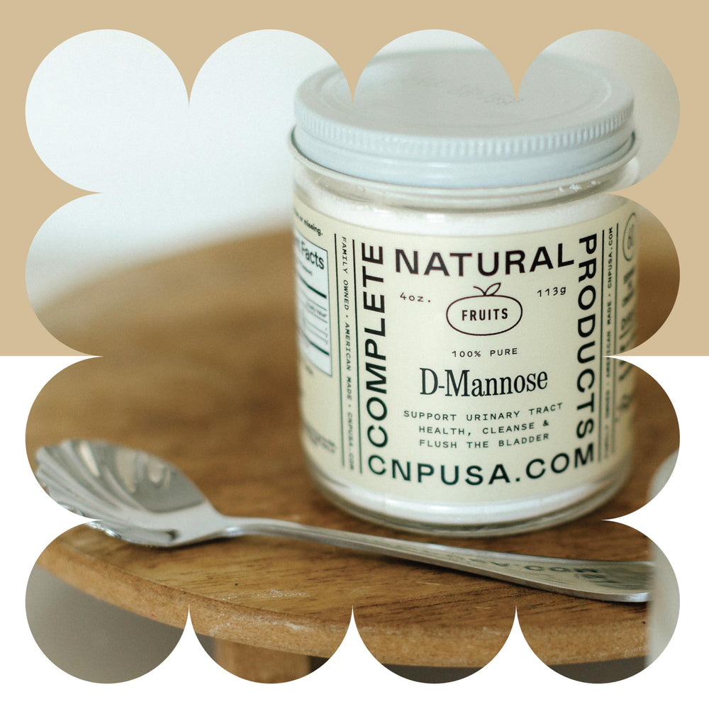 Close-up of CNP D Mannose bottle with clean label.