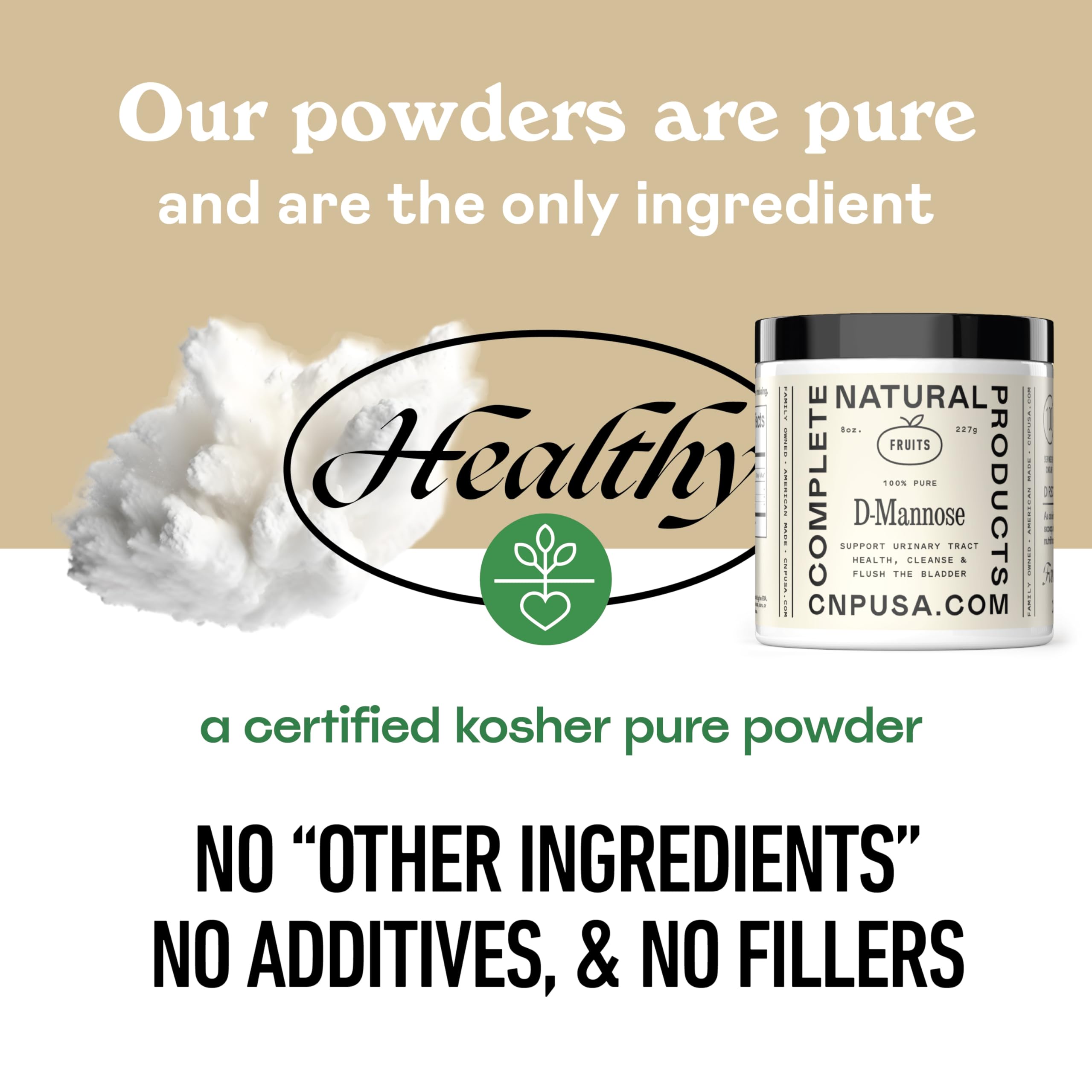 Kosher certified packaging of Complete Natural Products D Mannose.