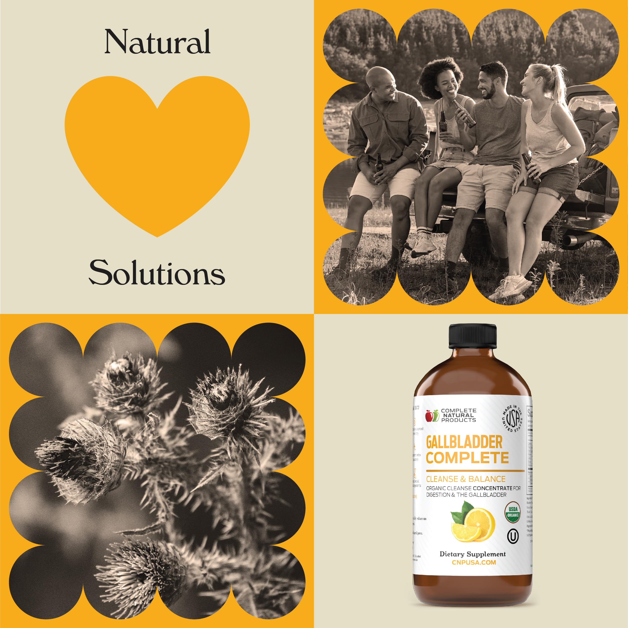 Complete Natural Products Gallbladder Liquid bottle beside a glass of water for easy daily use