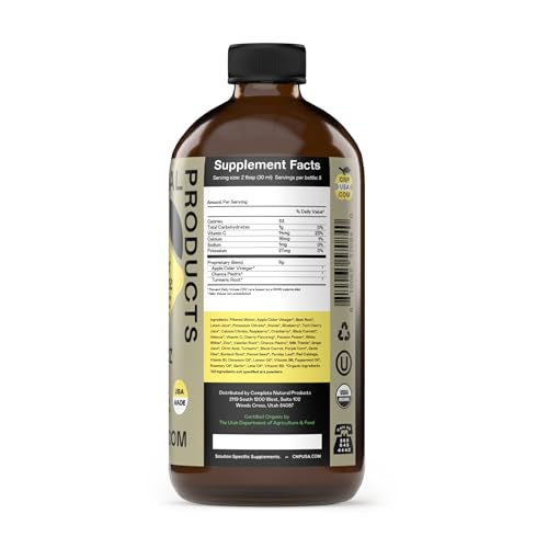 Complete Natural Products organic certification seal on bottle signaling clean quality.