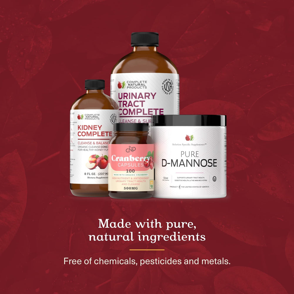 Complete Natural Urinary Tract Complete Bundle ingredients chart highlights key botanicals.